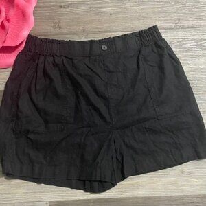 Linen Blend Black Shorts Pockets Summer